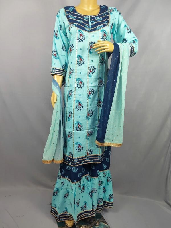 2 Tone Printed Kurti with Sharara & matching Duptta